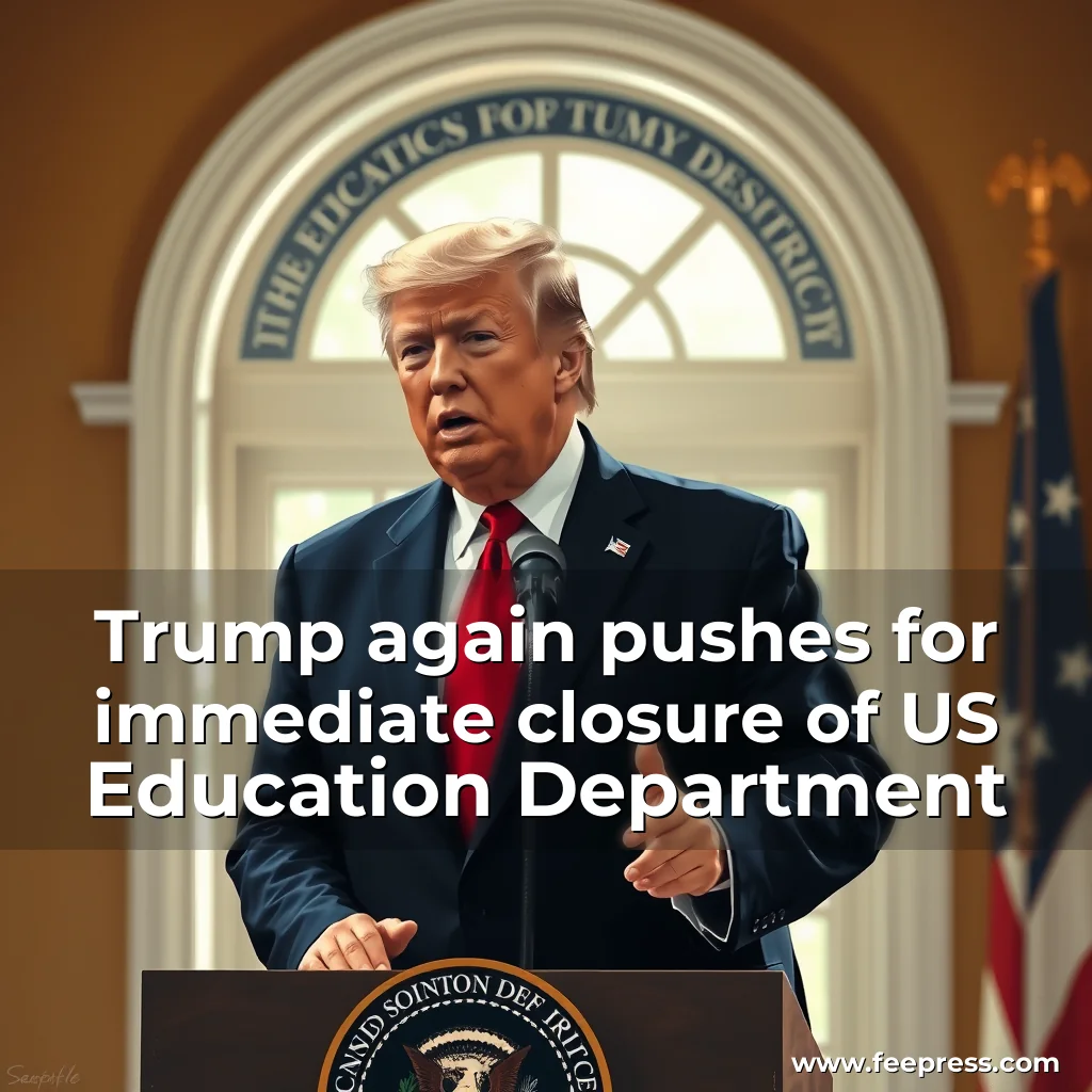 Artistic representation for Trump again pushes for immediate closure of US Education Department