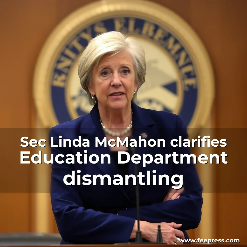 Artistic representation for Sec Linda McMahon clarifies Education Department dismantling